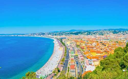 Nizza Stadtrundfahrt Open-Top-Bus an der Promenade des Anglais in Nizza